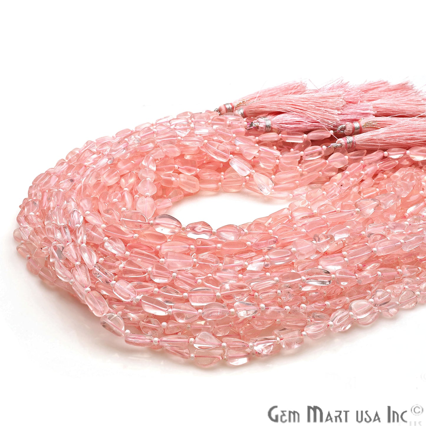 Rose Quartz Free Form 9x7mm Tumble Beads Gemstone Strands - GemMartUSA