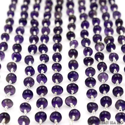 Amethyst Cabochon Beads 6-7mm Silver Plated Gemstone Rosary Chain