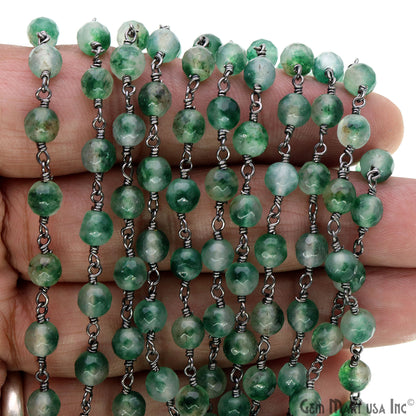 Emerald Jade Cabochon 6mm Beads Oxidized Wire Wrapped Rosary Chain