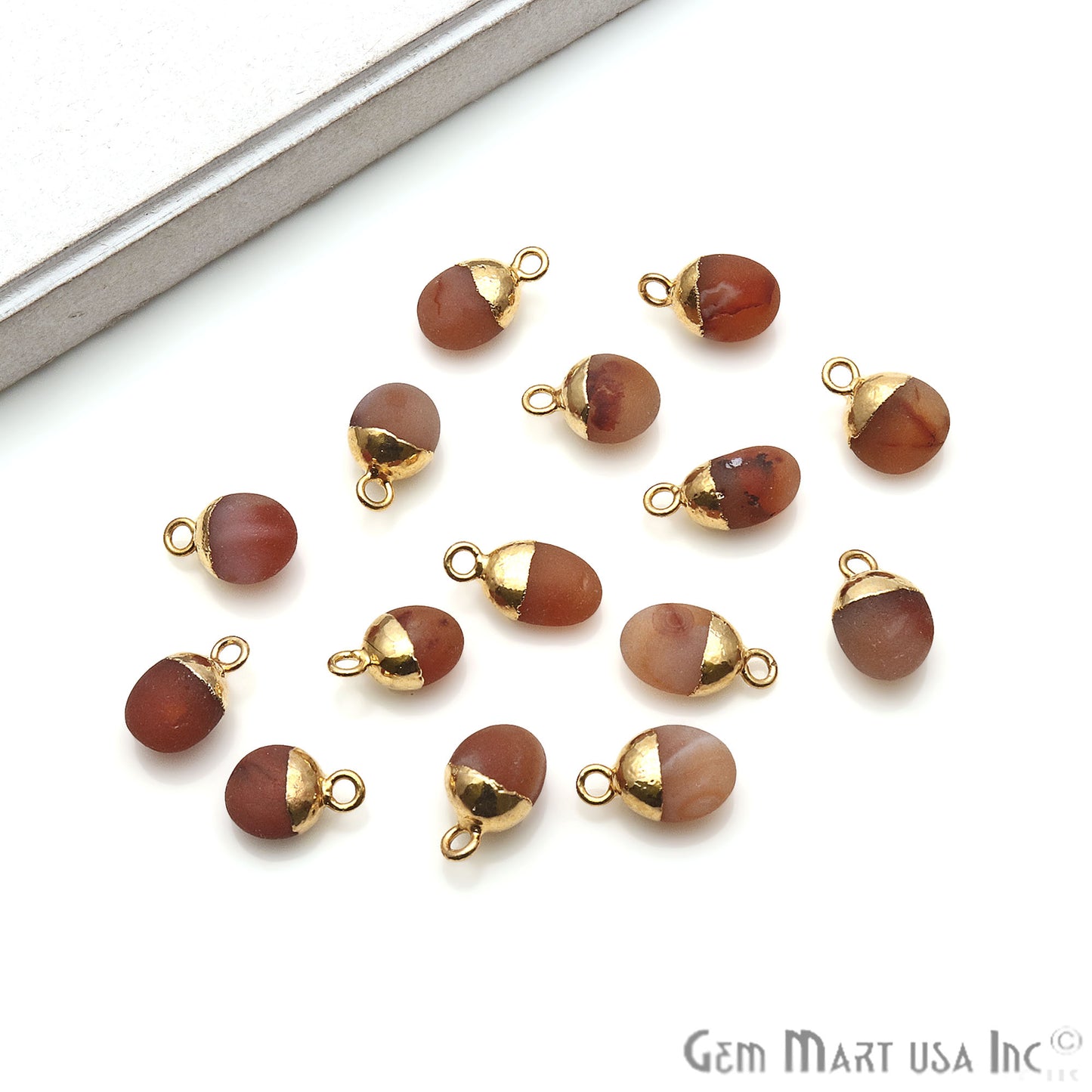 Carnelian Matte Beads 14x7mm Single Bail Gold Electroplated Gemstone Connector - GemMartUSA