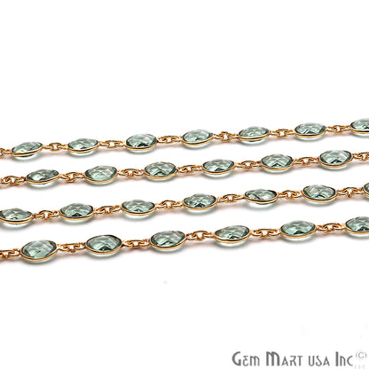 Green Amethyst 7x5mm Bezel Link Gold Plated Continuous Connector Chain - GemMartUSA
