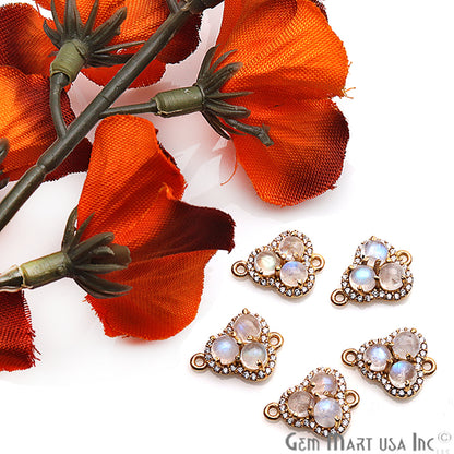 DIY Rainbow Moonstone & Cubic Zirconia 14x11mm Gold Plated Chandelier Finding Component - GemmartUSA