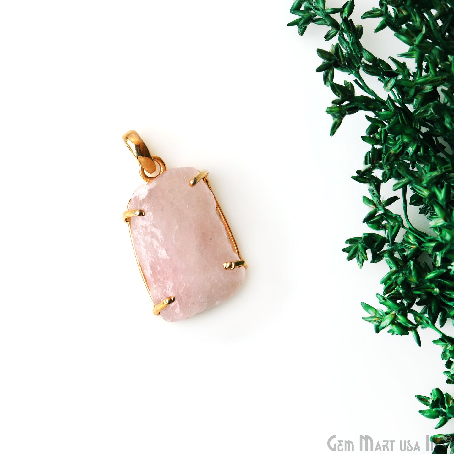 Natural Morganite Organic 29x18mm Gold Plated Prong Setting Single Bail Gemstone Pendant