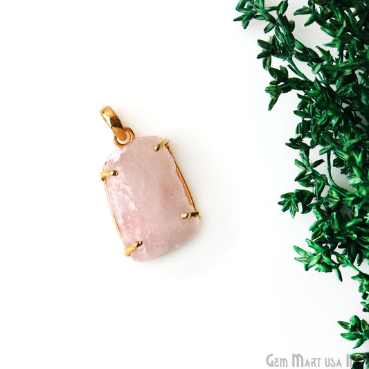 Natural Morganite Organic 29x18mm Gold Plated Prong Setting Single Bail Gemstone Pendant