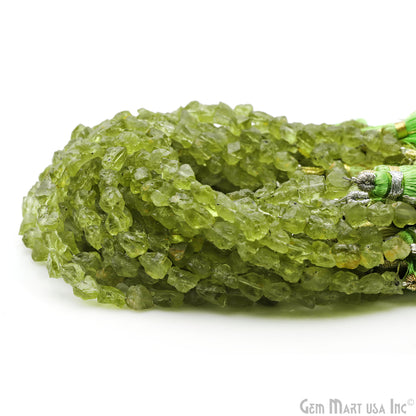 Peridot Rough Beads, 8 Inch Gemstone Strands, Drilled Strung Briolette Beads, Free Form, 7x5mm