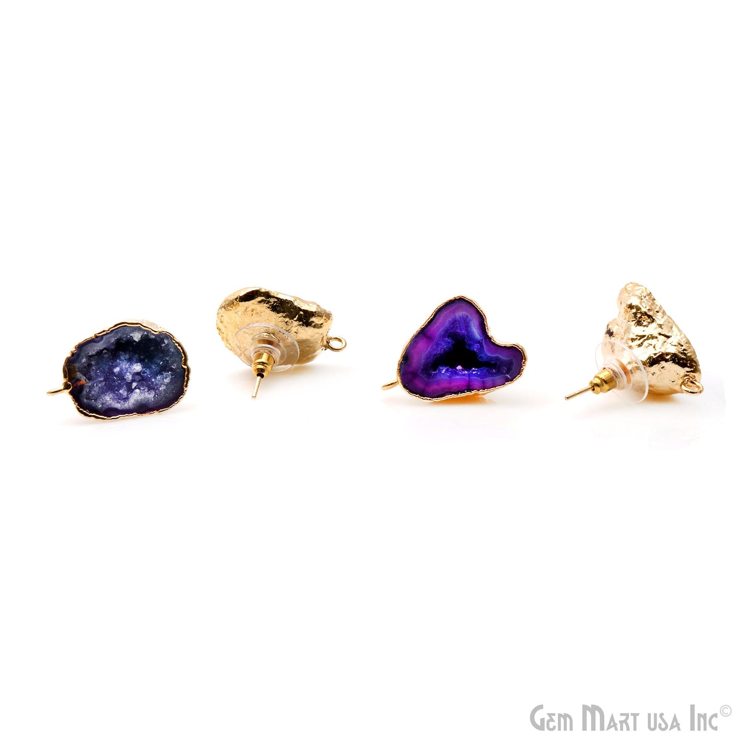 DIY Agate Slice Geode Druzy Gold Edged Loop Connector Studs Earrings