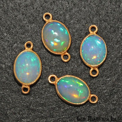 Opal Cabochon Oval 8x10mm Gold Plated Double Bail Gemstone Connector - GemmartUSA