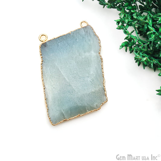 Aquamarine Free Form shape 53x35mm Gold Electroplated Gemstone Cat Bail Connector