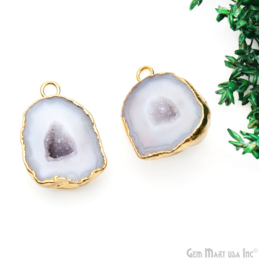 Geode Druzy 27x20mm Organic Gold Electroplated Single Bail Gemstone Earring Connector 1 Pair