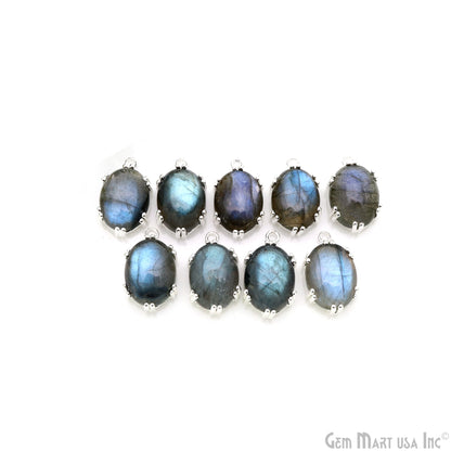 Flashy Labradorite Cabochon 20x12mm Oval Prong Silver Setting Single Bail Gemstone Connector