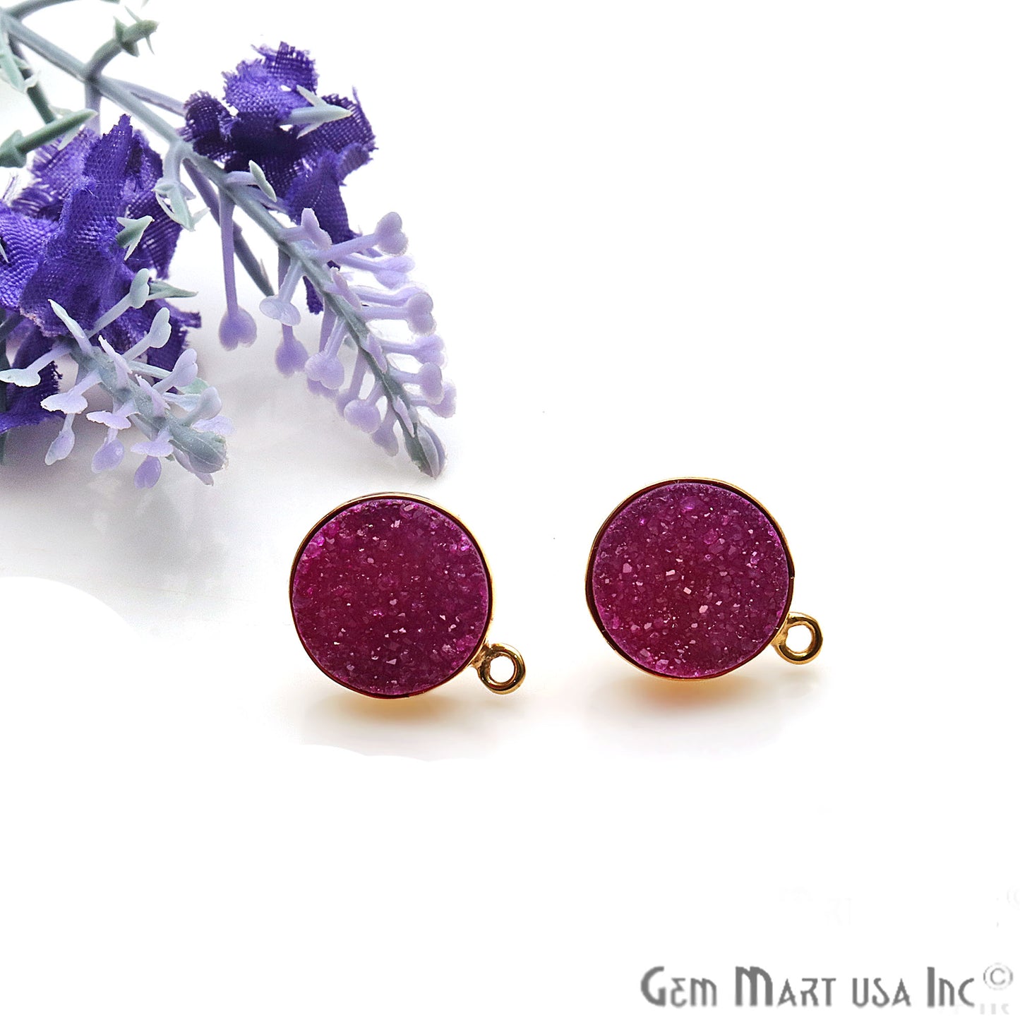 DIY Round Druzy 12mm Single Bail Gold Plated Bezel Setting Stud (Pick Color) - GemMartUSA