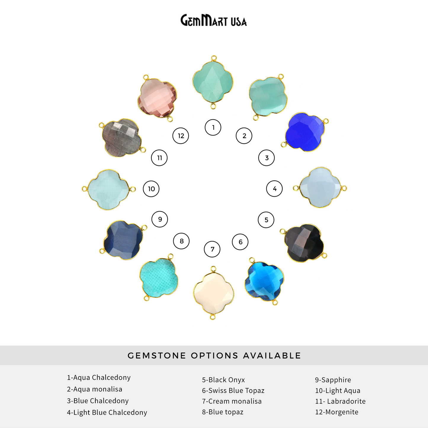 Clover 16x22mm Double Bail Gold Bezel Gemstone Connector