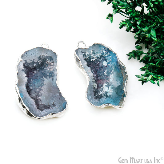 Geode Druzy 23x42mm Organic Silver Electroplated Single Bail Gemstone Earring Connector 1 Pair