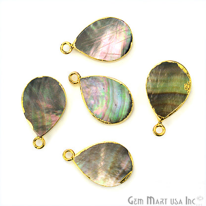 Abalone 13x18mm Pears Shape Gold Electroplated Single Bail Gemstone Connector - GemMartUSA