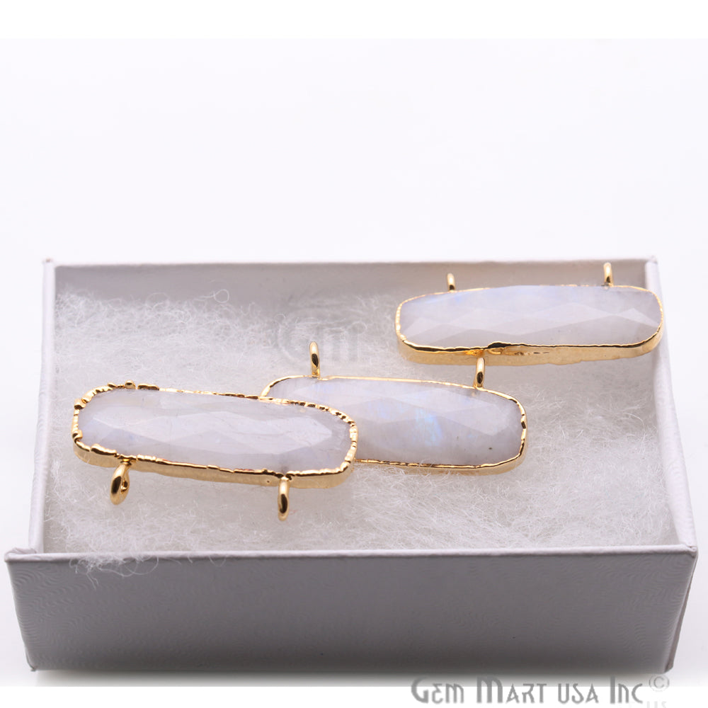 Rainbow Moonstone Bar 28x13mm Gold Edged Gemstone Connector - GemMartUSA