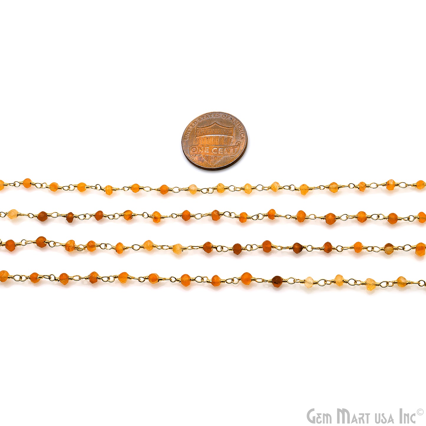 Carnelian 2-2.5mm Round Tiny Beads Gold Plated Rosary Chain