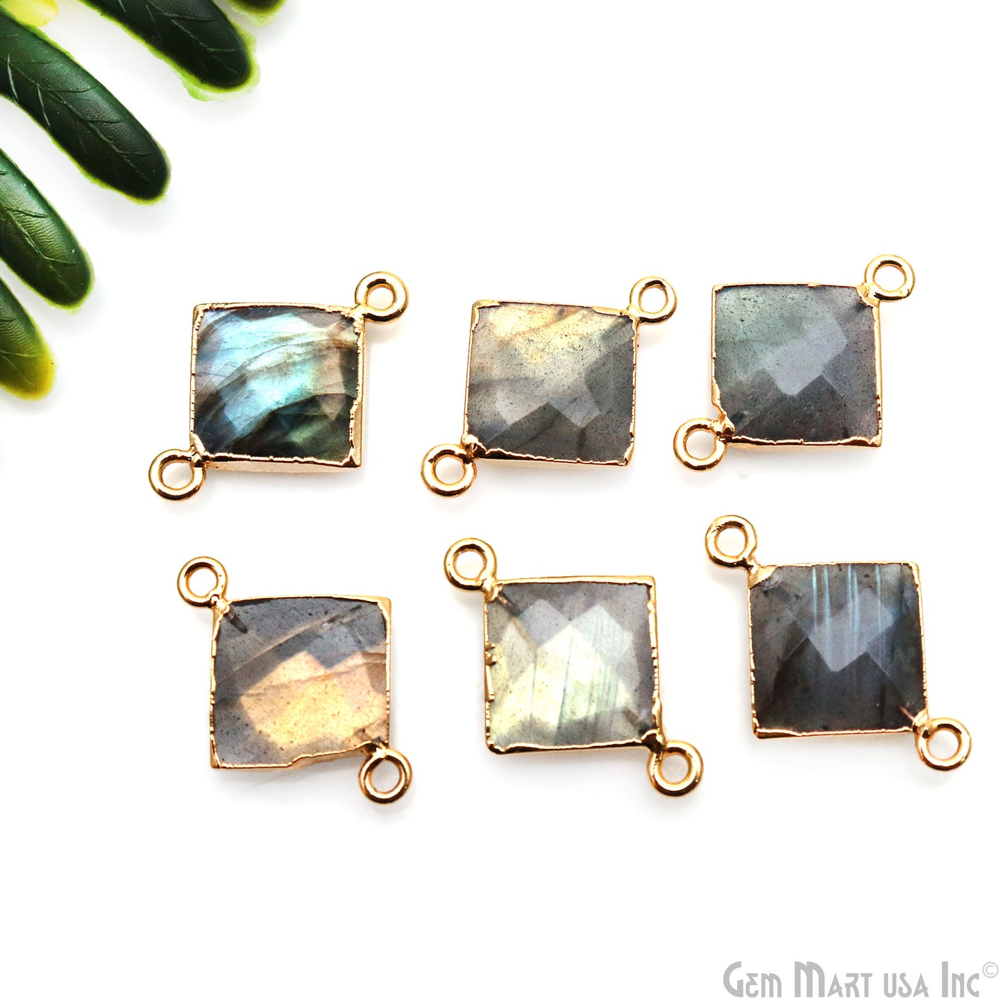 Labradorite 12mm Square Shape Gold Electroplated Gemstone Connector