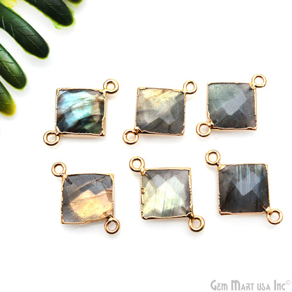 Labradorite 12mm Square Shape Gold Electroplated Gemstone Connector