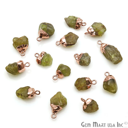 Rough Peridot Gemstone 16x10mm Organic Rose Gold Edged Connector - GemMartUSA