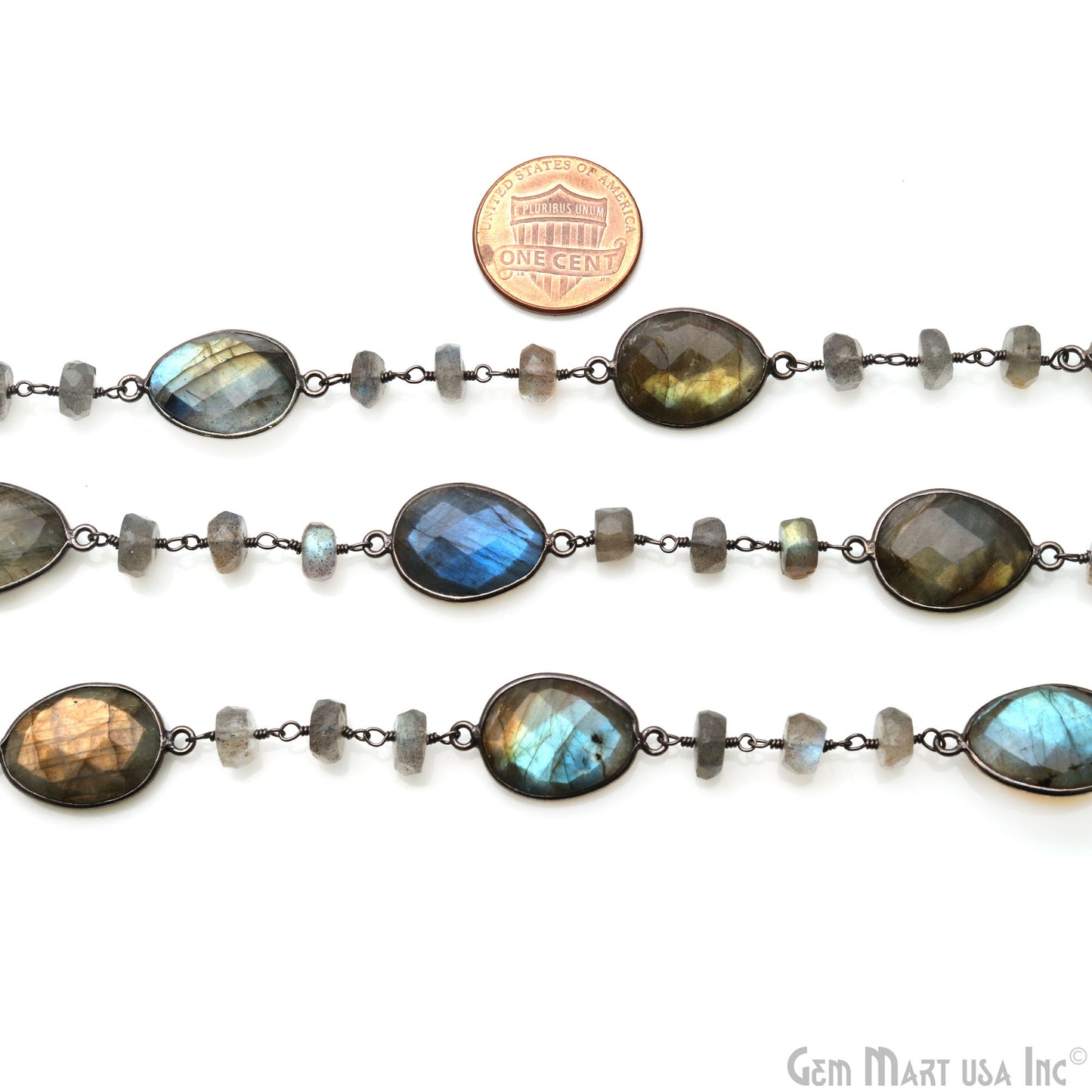 Labradorite Faceted Beads With Pears Oxidized Bezel Connector Rosary Chain