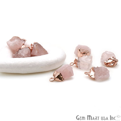 Rough Rose Quartz Organic 22x15mm Rose Gold Electroplated Pendant Connector - GemMartUSA