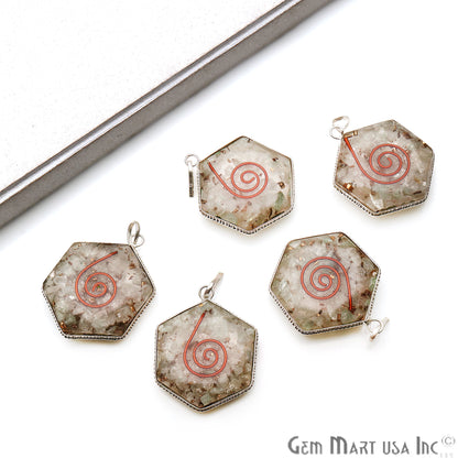 Orgone Hexagon 39x31mm Silver Plated Single Bail Gemstone Pendant (Pick Stone) - GemMartUSA