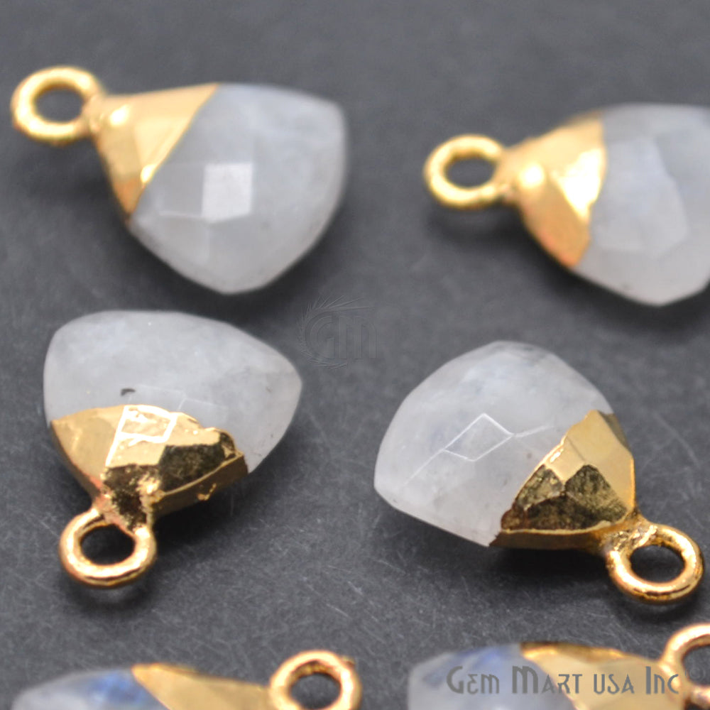 Rainbow Moonstone 10mm Trillion Gold Edged Single Bail Gemstone Connector - GemMartUSA