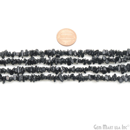 Black Tourmaline Chip Beads, 34 Inch, Natural Chip Strands, Drilled Strung Nugget Beads, 3-7mm, Polished, GemmartUSA (CHKT-70001)