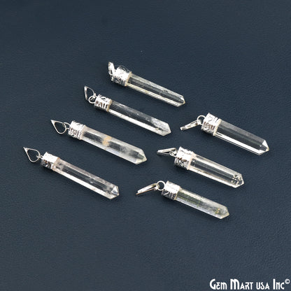 DIY Healing Gemstone 40x9mm Silver Pencil Point Ornate Pendant 1pc