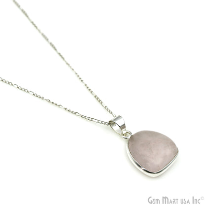 Rose Quartz Gemstone Triangle 24x19mm Sterling Silver Necklace Pendant 1PC