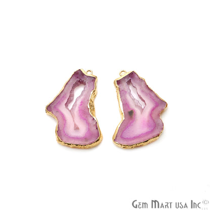 Agate Slice 23x43mm Organic Gold Electroplated Gemstone Earring Connector 1 Pair - GemMartUSA