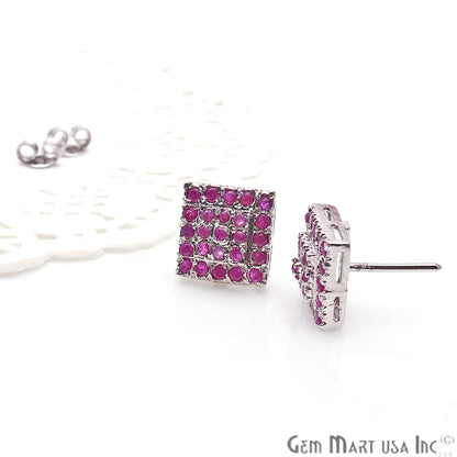 Ruby 12mm Sterling Silver Square Shape Stud Earring - GemMartUSA