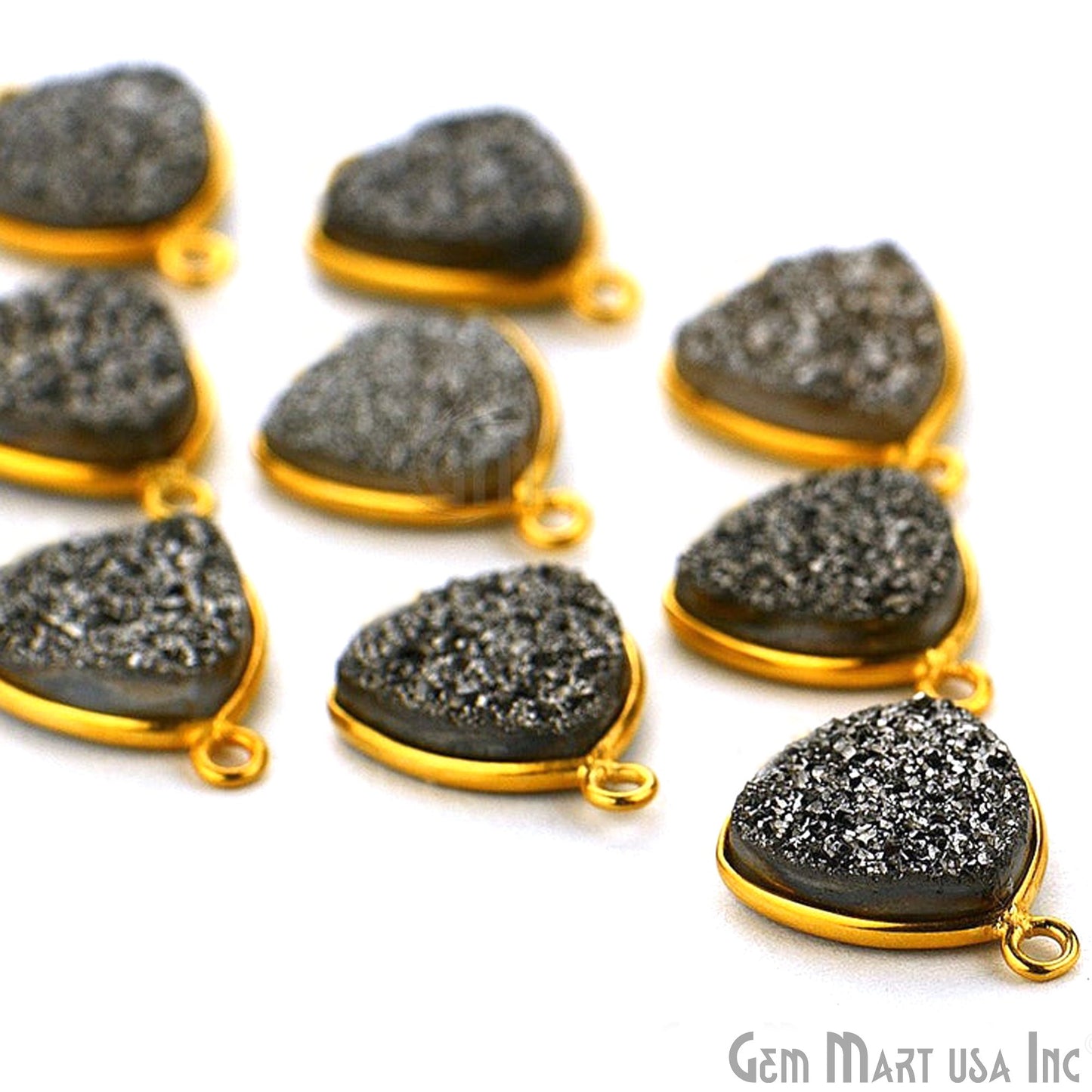Natural Titanium Druzy 12mm Trillion Gold Plated Single Bail Gemstone Connector