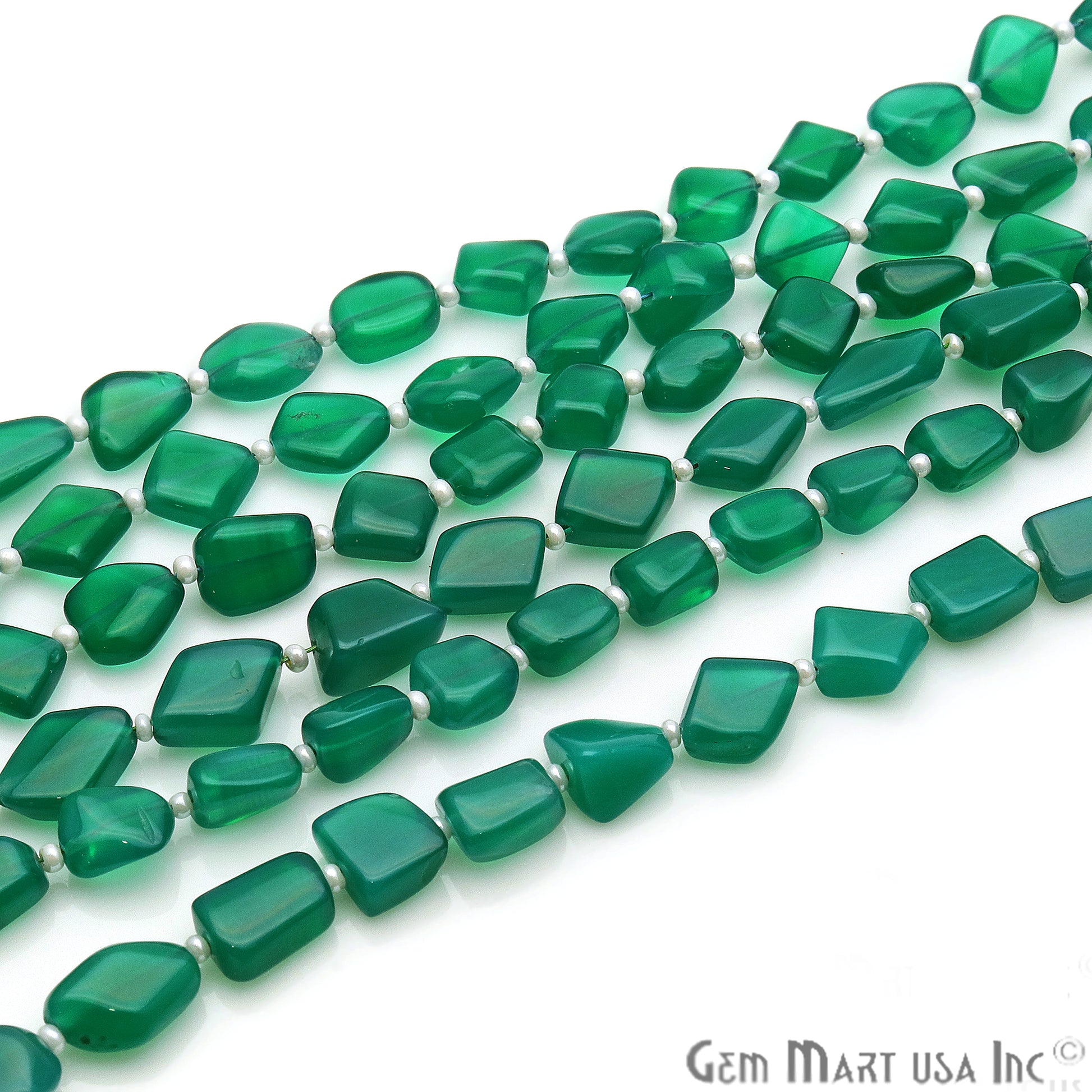 Green Onyx Free Form 9x7mm Tumble Beads Gemstone Strands - GemMartUSA