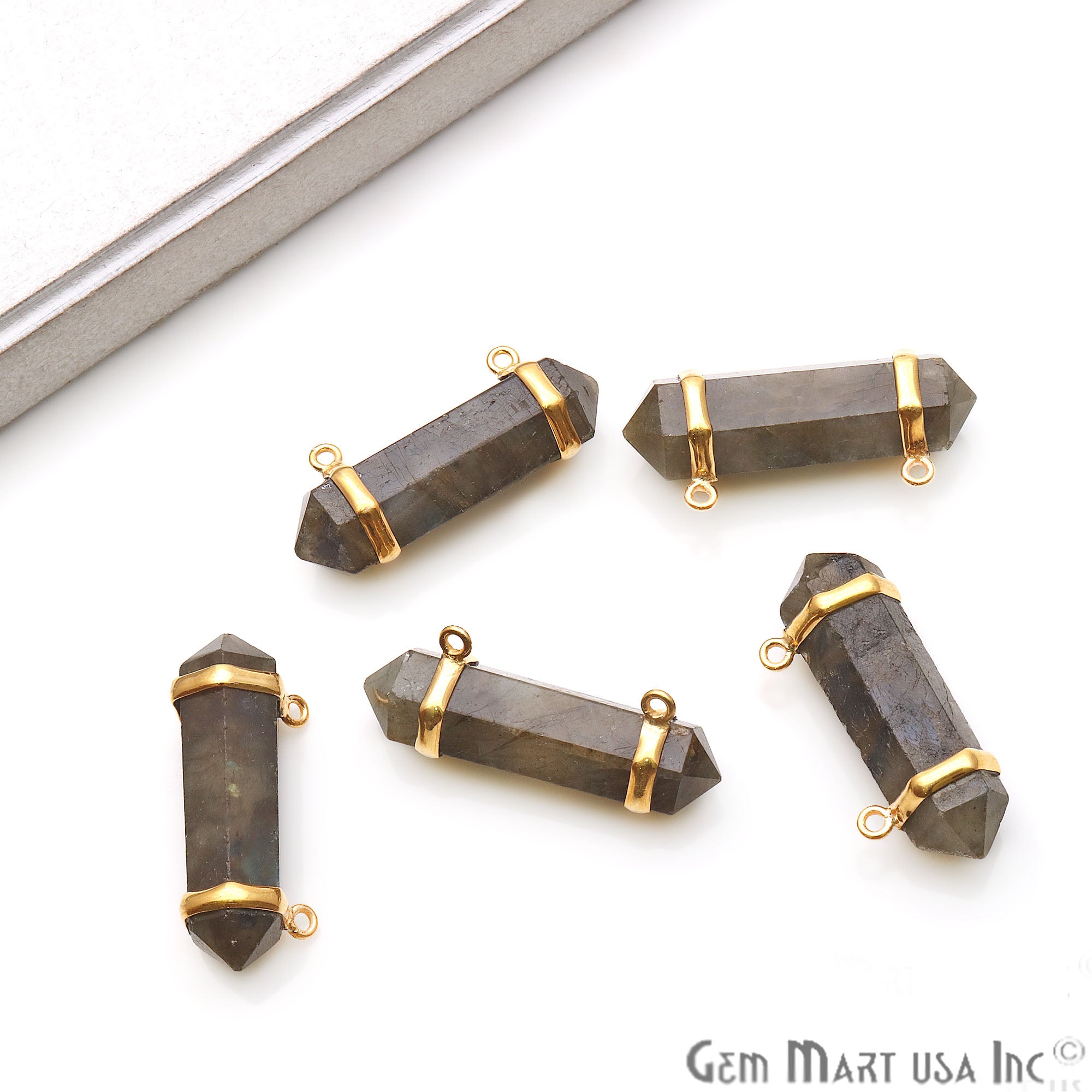 Gemstone 38x10mm Double Point Gold Plated Cat Bail Gemstone Connector (Pick Gemstone) - GemMartUSA