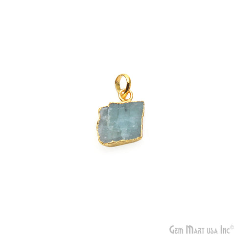 Aquamarine Free Form shape 27x15mm Gold Electroplated Gemstone Single Bail Pendant