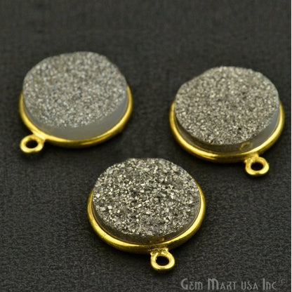 Natural Titanium Druzy 16mm Round Single Bail Gold Gemstone Connector