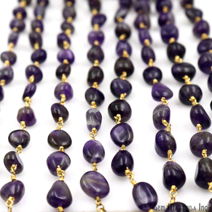 Amethyst 8x5mm Tumble Beads Gold Plated Rosary Chain