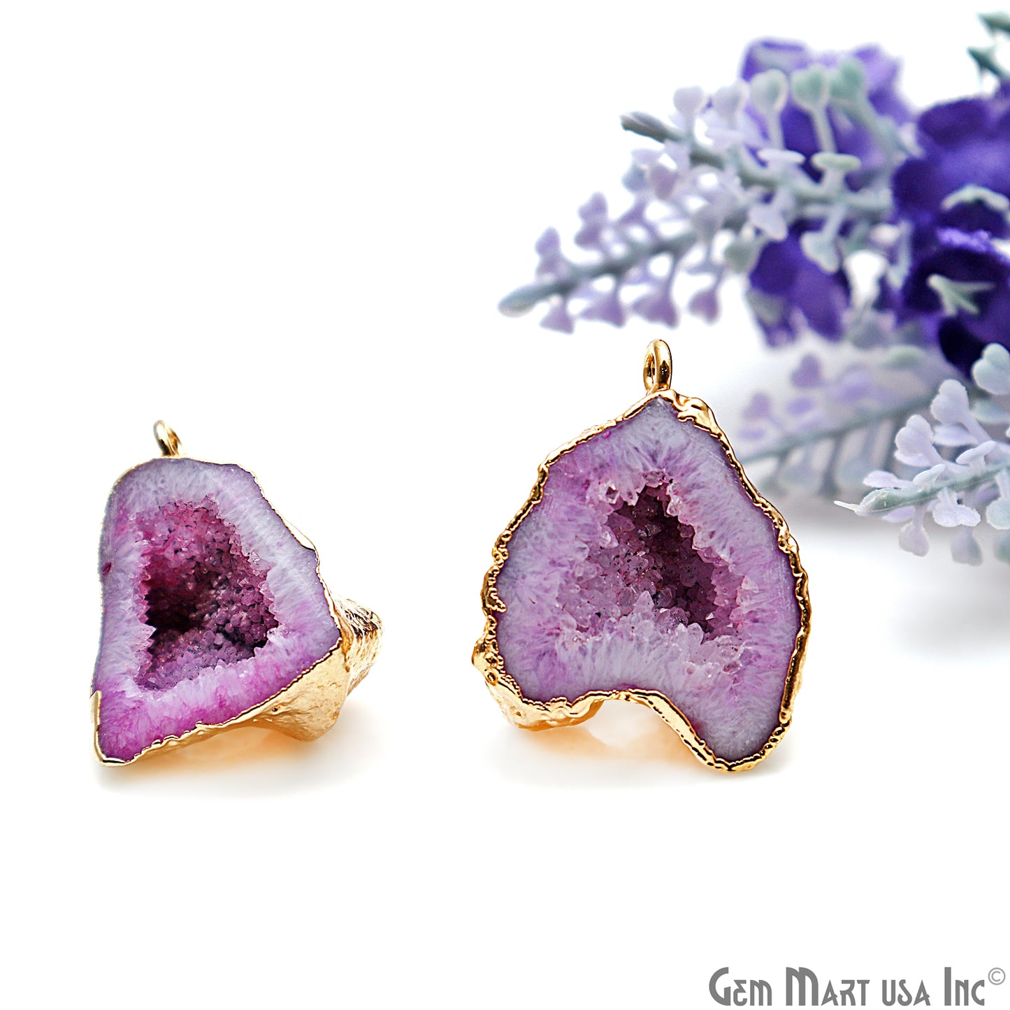 DIY Agate Slice Geode Druzy 24x19mm Gold Electroplated Loop Connector Studs Earrings - GemMartUSA