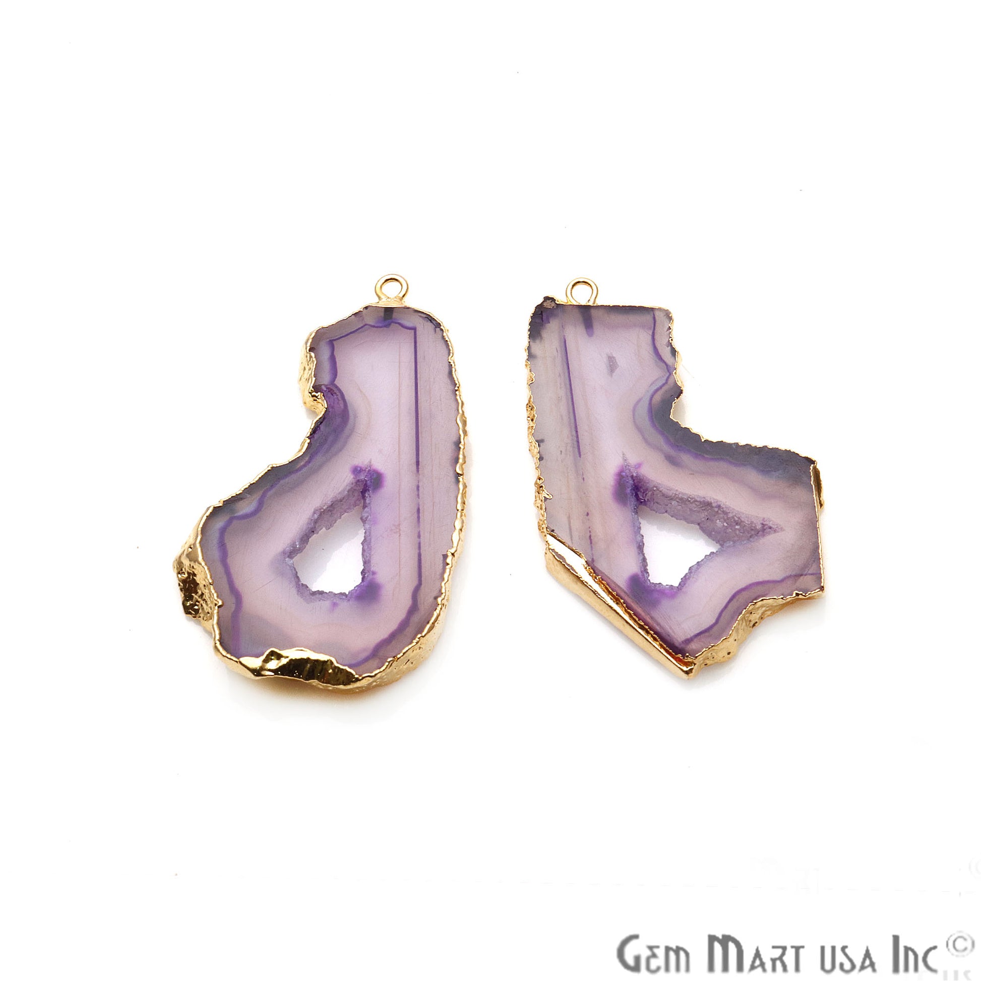 Agate Slice 26x47mm Organic Gold Electroplated Gemstone Earring Connector 1 Pair - GemMartUSA