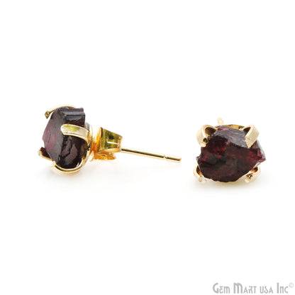 Natural Rough Gemstone 9x7mm Gold Electroplated Prong Setting Stud Earring