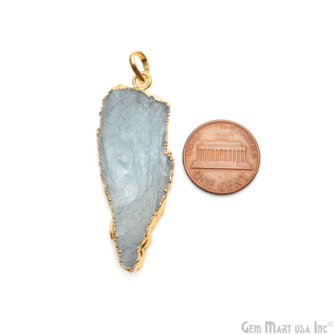 Aquamarine Free Form shape 50x18mm Gold Electroplated Gemstone Single Bail Pendant