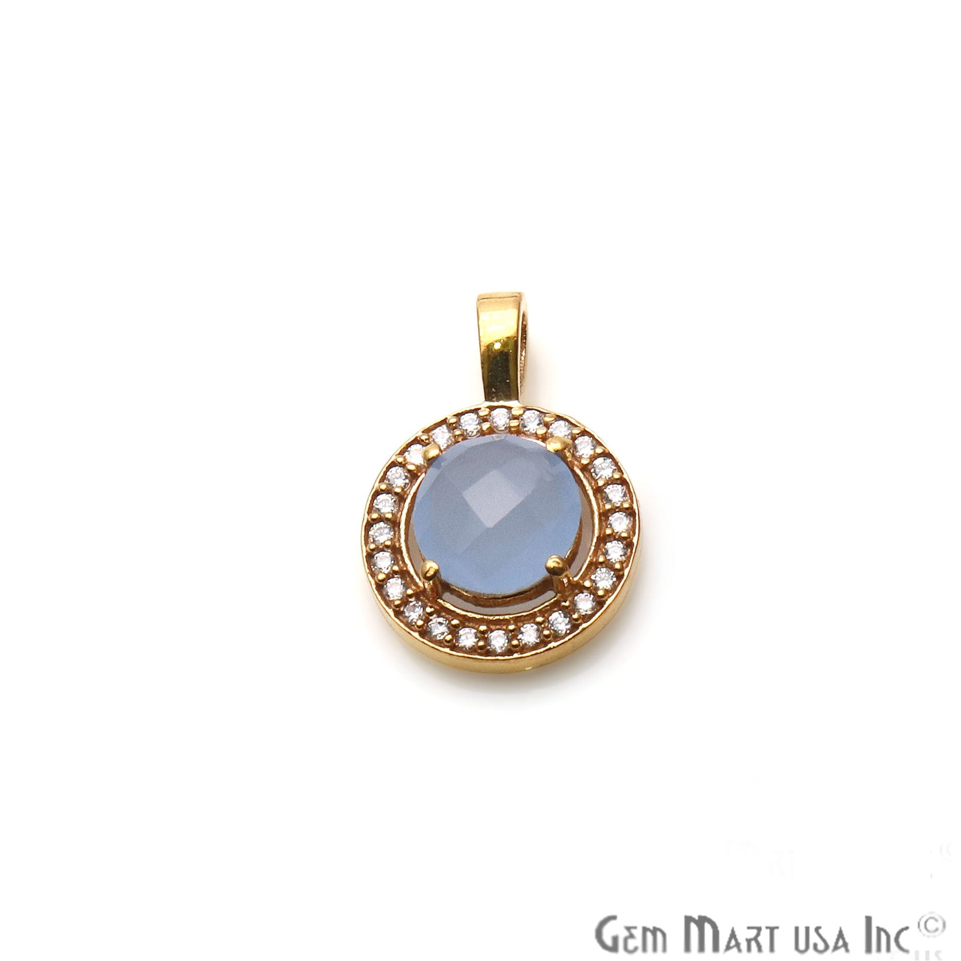 Round 20x13mm Cubic Zircon Gold Plated Gemstone DAngel Pendant (Pick Your Gemstone) - GemMartUSA