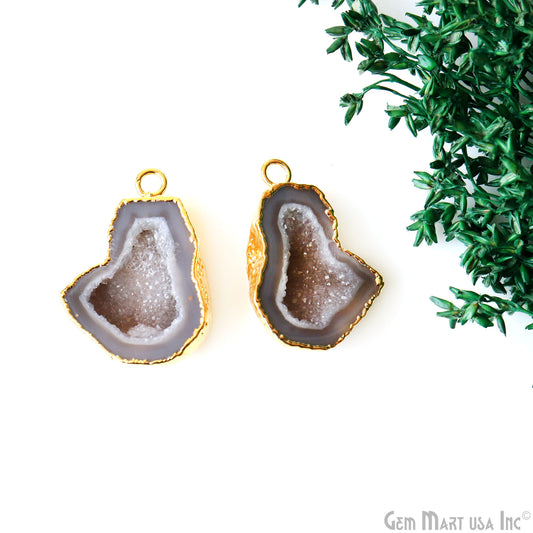 Geode Druzy 32x23mm Organic Gold Electroplated Single Bail Gemstone Earring Connector 1 Pair