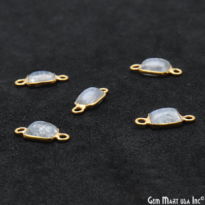 Rainbow Moonstone Cabochon 6x8mm Rectangle Double Bail Gold Bezel Connector