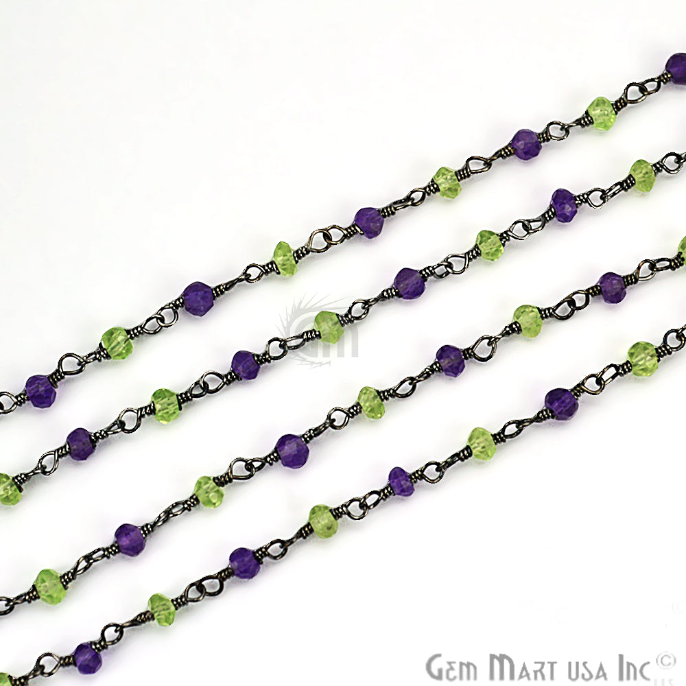 Amethyst With Peridot Beads Oxidized Wire Wrapped Rosary Chain