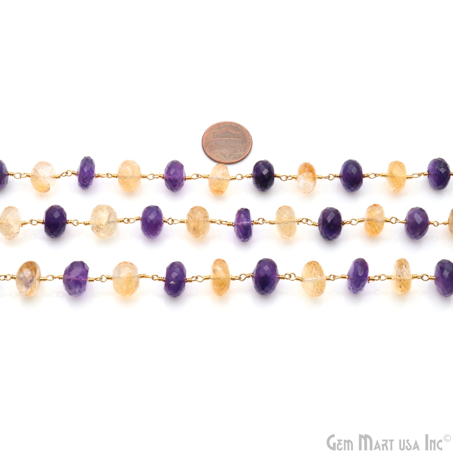 Amethyst $ Citrine Gold Wire Wrapped Rosary Chain