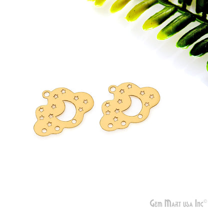 Clouds Moon With Star Charm Laser Finding Gold Plated 19x25mm Charm For Bracelets & Pendants