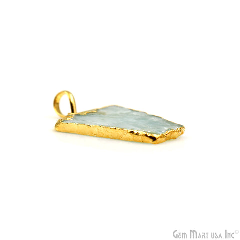 Aquamarine Free Form shape 33x22mm Gold Electroplated Gemstone Single Bail Pendant