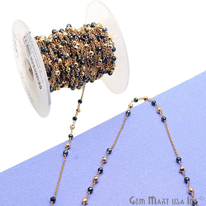 Pyrite & Golden Pyrite Gold Plated Wire Wrapped Beaded Rosary Chain - GemMartUSA